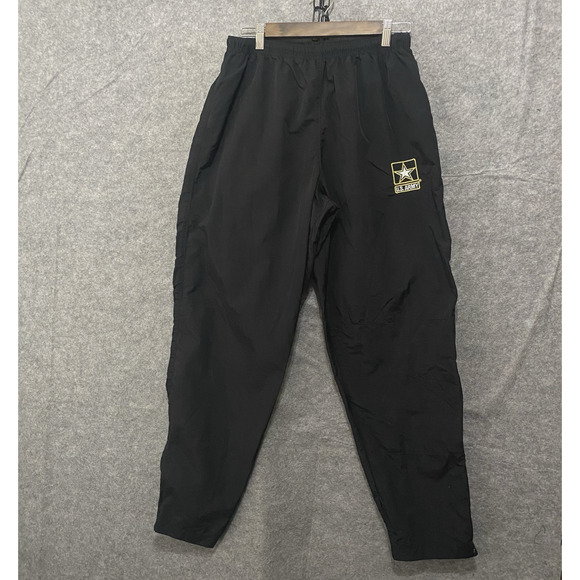 US ARMY APFU Track Pants Unisex Sz Large Reg Black‎ Drawstring Zipper Ankle - Picture 1 of 9